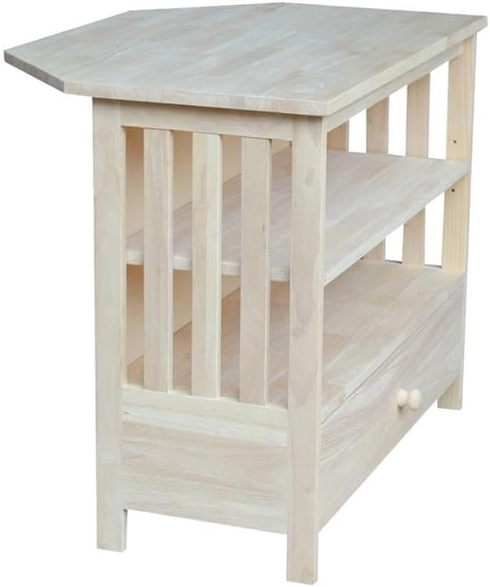 IC International Concepts, Mission Corner Enteinment / TV Stand, Solid Real Wood, Sturdy Parawood,35 X 24 X 29, Minimum Assembly, DIY, Paint or Stain in Any Color, Unfinished