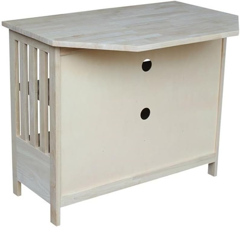 IC International Concepts, Mission Corner Enteinment / TV Stand, Solid Real Wood, Sturdy Parawood,35 X 24 X 29, Minimum Assembly, DIY, Paint or Stain in Any Color, Unfinished