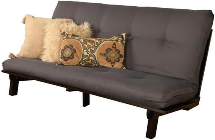Kodiak Furniture Carson Full Size Futon Frame and Mattress Set - Java Brown Finish Wood Futon Frame with Mattress Included in Twill Gray Color