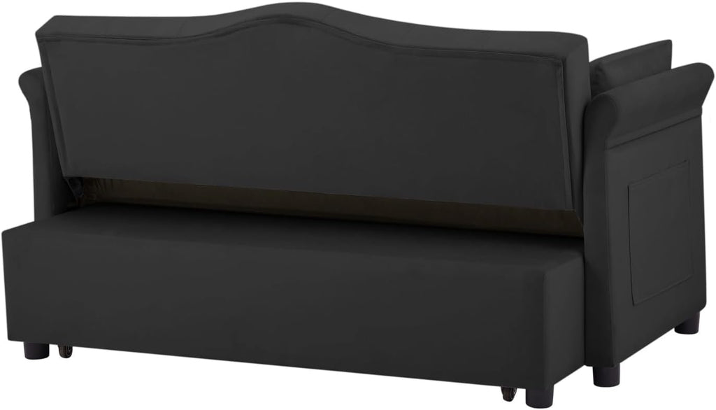 oaaktu 57-Inch Velvet Full Size Sleeper Sofa Couch with Pullout Bed,Convertible Pull Out with Golden Decorative Strip and Adjustable Backrest for Small Spaces,Apartment, Guest Room, RV (Black)