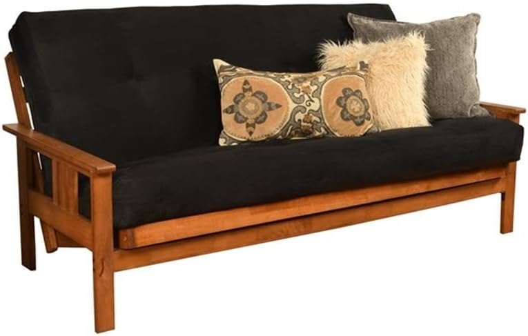 Pemberly Row 7' Full Size Futon Mattress Replacement, Suede Fabric Sleeper Sofa Bed Mattress, Cotton and Foam Construction, Black-Frame Not Included