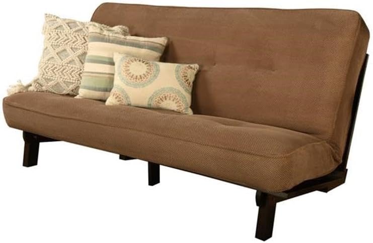 Kodiak Furniture Carson Full Size Futon Frame and Mattress Set - Java Brown Finish Wood Futon Frame with Mattress Included in Mocha Brown Color