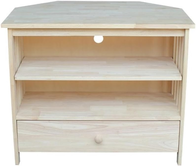 IC International Concepts, Mission Corner Enteinment / TV Stand, Solid Real Wood, Sturdy Parawood,35 X 24 X 29, Minimum Assembly, DIY, Paint or Stain in Any Color, Unfinished