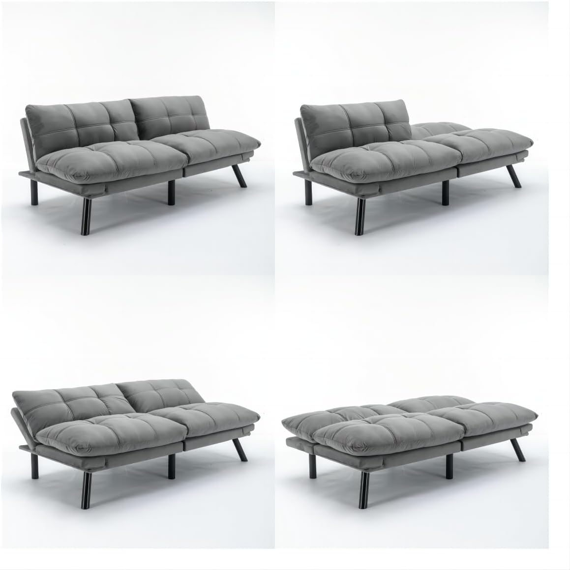 Convertible Futon Sofa Bed for Small Spaces, Modern Multi-Functional Sleeper with Adjustable Backrest, Tufted Brown Fabric Couch for Living Room, Apartment, Dorm (Light Grey)