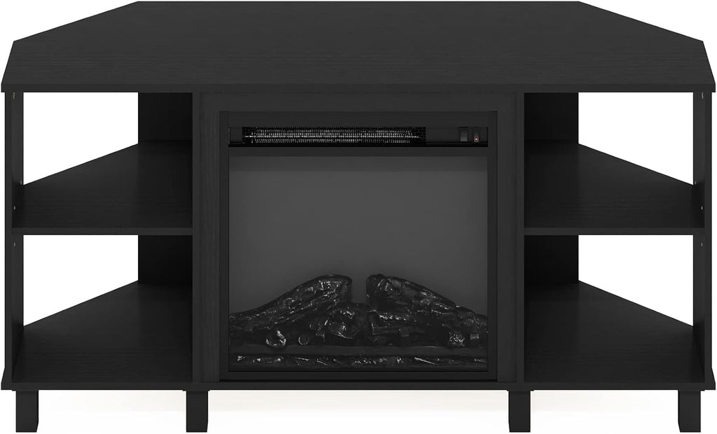 Furinno Jensen Corner Fireplace TV Stand with 4 Open Compartments for TV up to 55 Inches, Americano