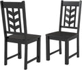 Dining Chairs Outdoor 2pcs Rubber Wooden Frame Dining Chairs with Leaf-Shaped High Backrest Max Load 400LBS(Black)
