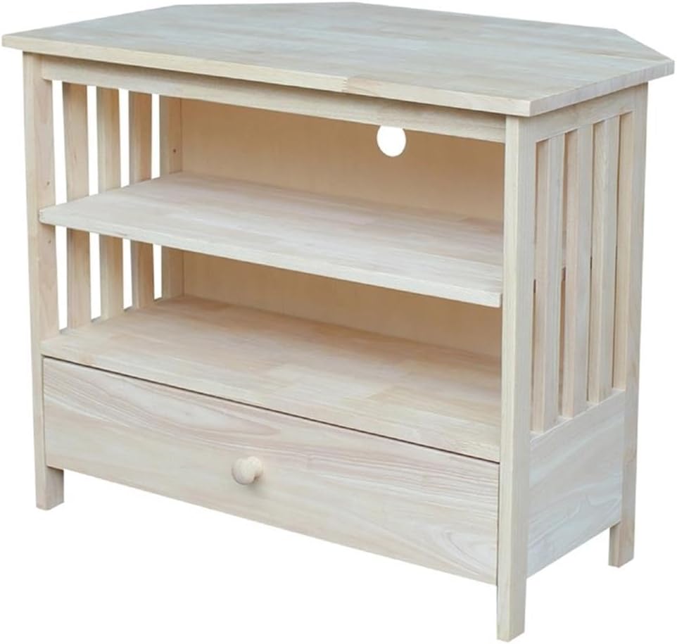 IC International Concepts, Mission Corner Enteinment / TV Stand, Solid Real Wood, Sturdy Parawood,35 X 24 X 29, Minimum Assembly, DIY, Paint or Stain in Any Color, Unfinished
