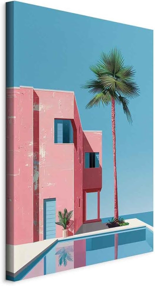 artgeist - Canvas Wall Art XXL Summer Vibes 60x90 cm/24'x36' 1 piece - Non-woven Canvas Prints Image Framed Artwork Painting Picture Photo Home Decoration - Holiday Palm Blue d-H-10042-b-a