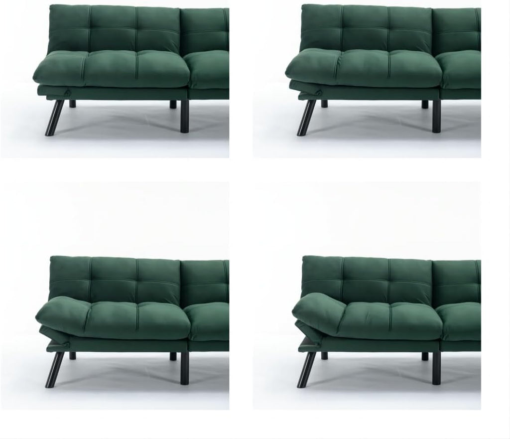 Convertible Futon Sofa Bed for Small Spaces, Modern Multi-Functional Sleeper with Adjustable Backrest, Tufted Brown Fabric Couch for Living Room, Apartment, Dorm (Emerald)