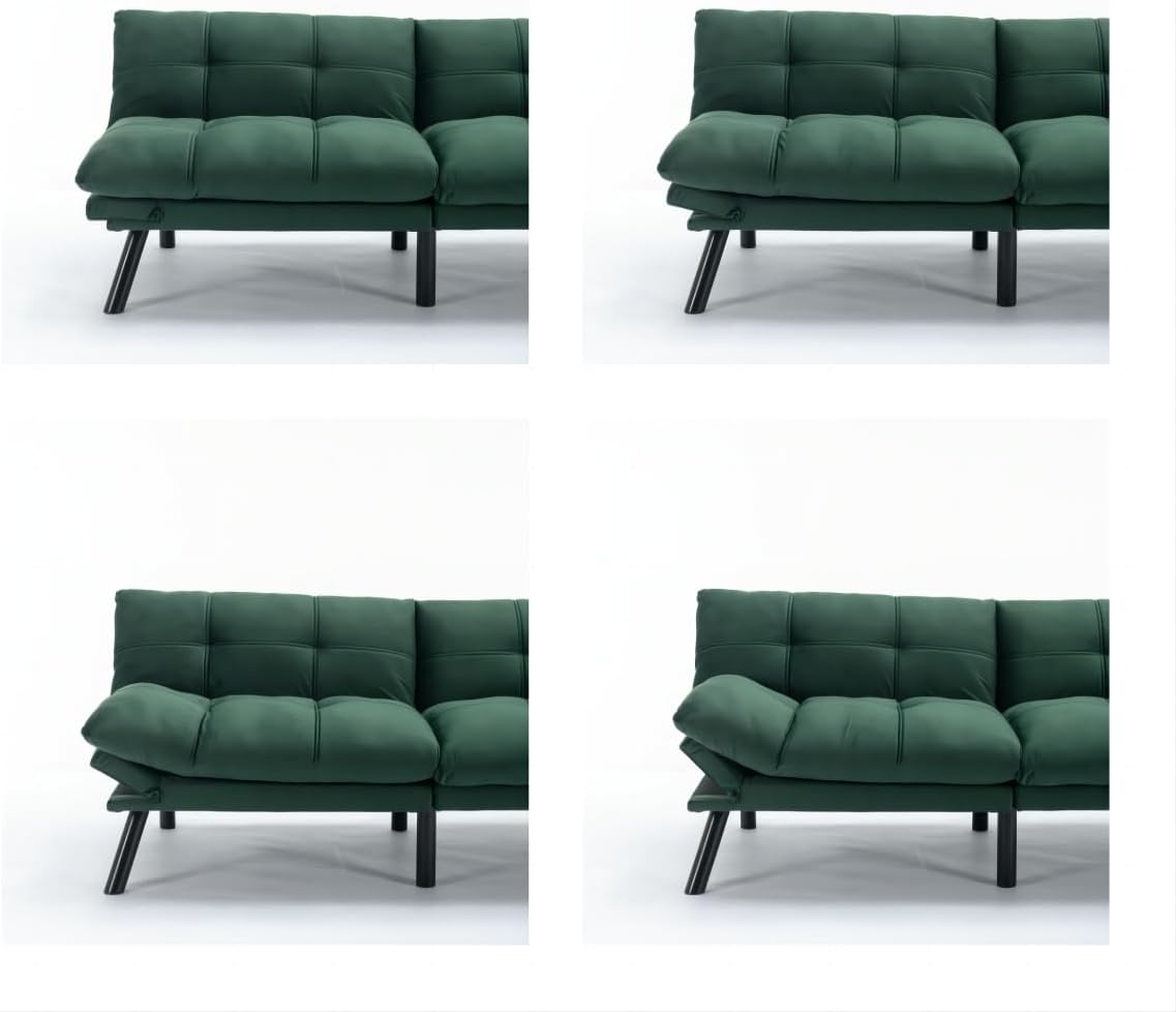 Convertible Futon Sofa Bed for Small Spaces, Modern Multi-Functional Sleeper with Adjustable Backrest, Tufted Brown Fabric Couch for Living Room, Apartment, Dorm (Emerald)