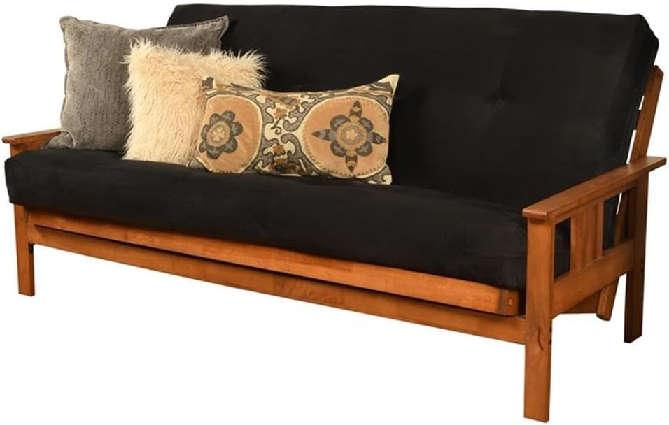 Pemberly Row 7' Full Size Futon Mattress Replacement, Suede Fabric Sleeper Sofa Bed Mattress, Cotton and Foam Construction, Black-Frame Not Included