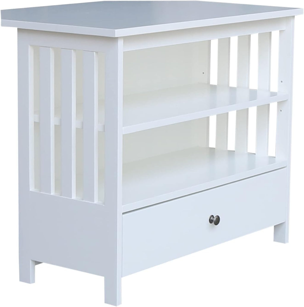 IC INTERNATIONAL CONCEPTS Solid Wood TV Stand with Shelves and Drawer in White - 28.9' Height