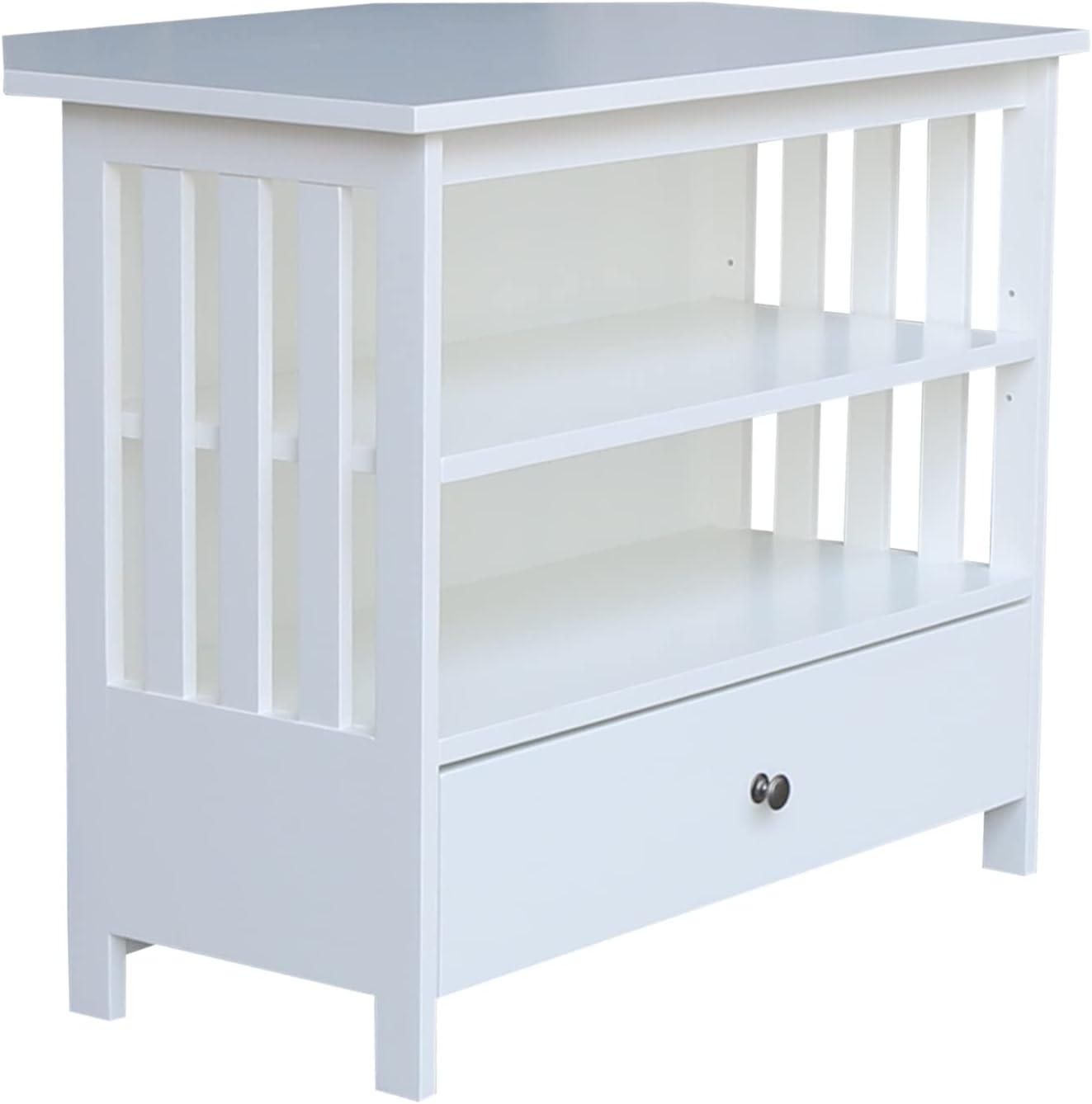 IC INTERNATIONAL CONCEPTS Solid Wood TV Stand with Shelves and Drawer in White - 28.9' Height