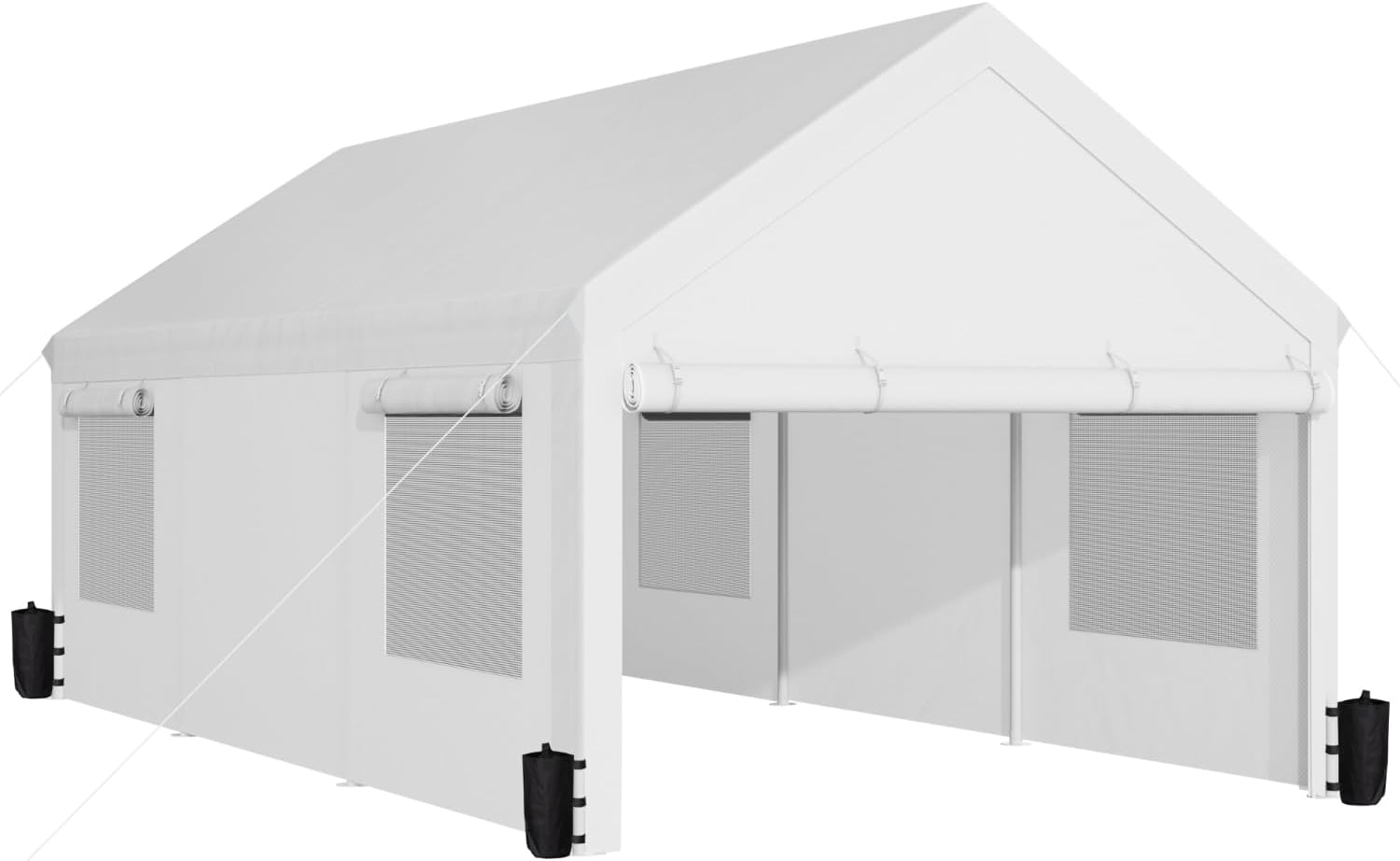 JAMFLY 10x20 ft Carport, Heavy Duty Carport with Roll-up Windows, Portable Garage with Removable Sidewalls & Doors, Car Canopy with Sandbags and All-Season Tarp for Car, Truck, Boat, Motorcycle, White