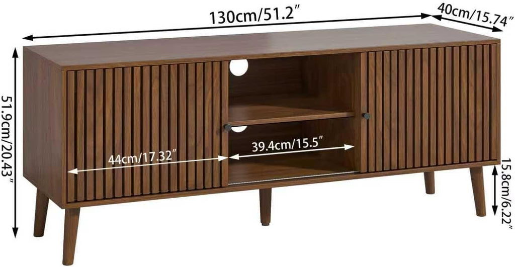 Oubayajia Mid Century Modern TV Stand for Televisions up to 60 Inches, with Sliding Doors and Storage, Television Stands, TV Consoles, Media Consoles for Living Room(Walnut-51.2inch)
