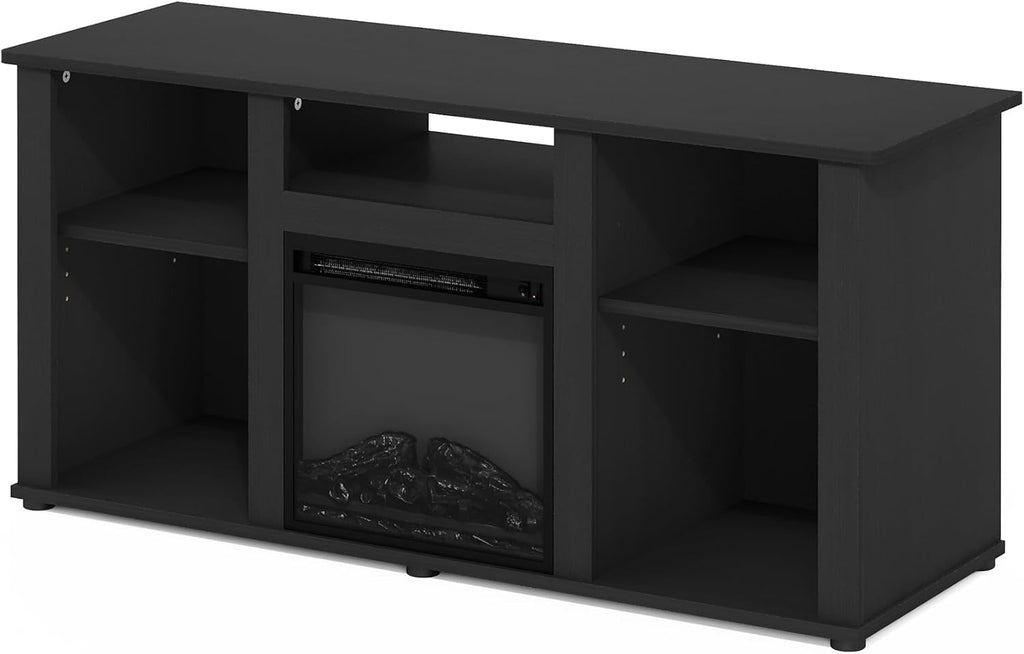 Furinno Jensen Fireplace TV Stand, Entertainment Center, TV Console for TV up to 55 Inch with Fireplace and Open Storage Compartment, for Living Room, Bedroom, Americano