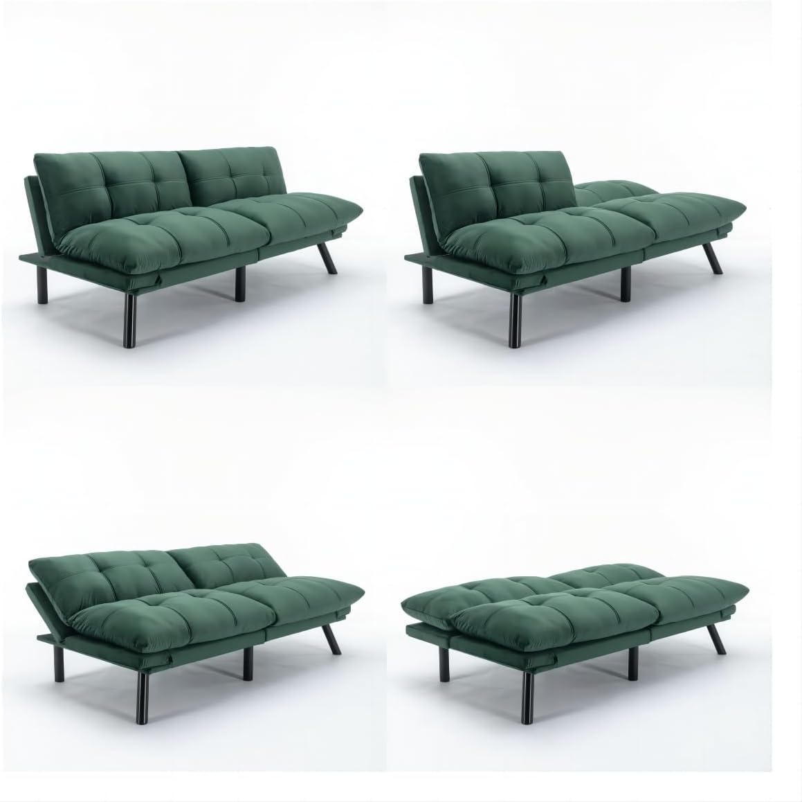 Convertible Futon Sofa Bed for Small Spaces, Modern Multi-Functional Sleeper with Adjustable Backrest, Tufted Brown Fabric Couch for Living Room, Apartment, Dorm (Emerald)