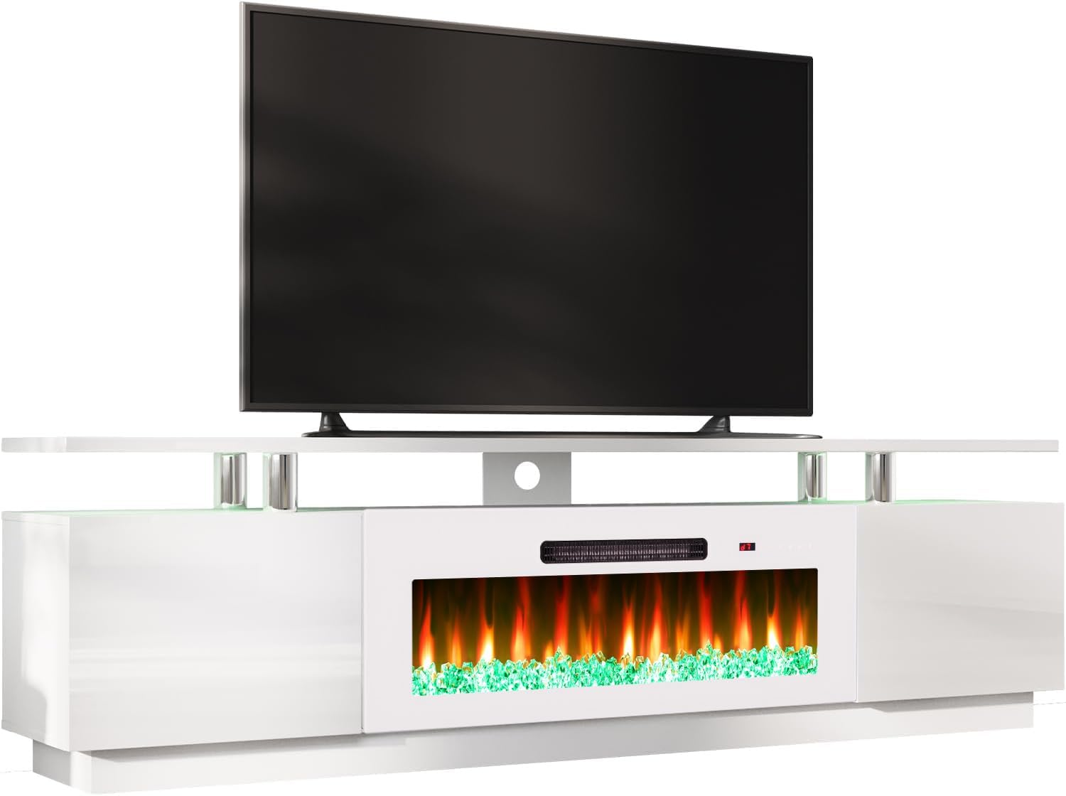 AMERLIFE Fireplace TV Stand with 40' Fireplace, 80' Modern Fireplace Entertainment Center LED Lights, 2 Tier TV Console Cabinet for TVs Up to 90', White & White