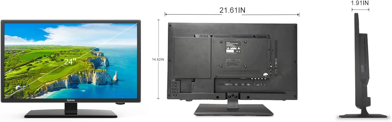 SYLVOX 12V TV 24 inch, 1080P RV TV 12 Volt DC Powered Integrated HDTV(ATSC) Tuner, Built-in DVD Player Speaker FM Radio, with HDMI/USB/AV Input, Suitable for Motorhome, RV Caravan and Boat