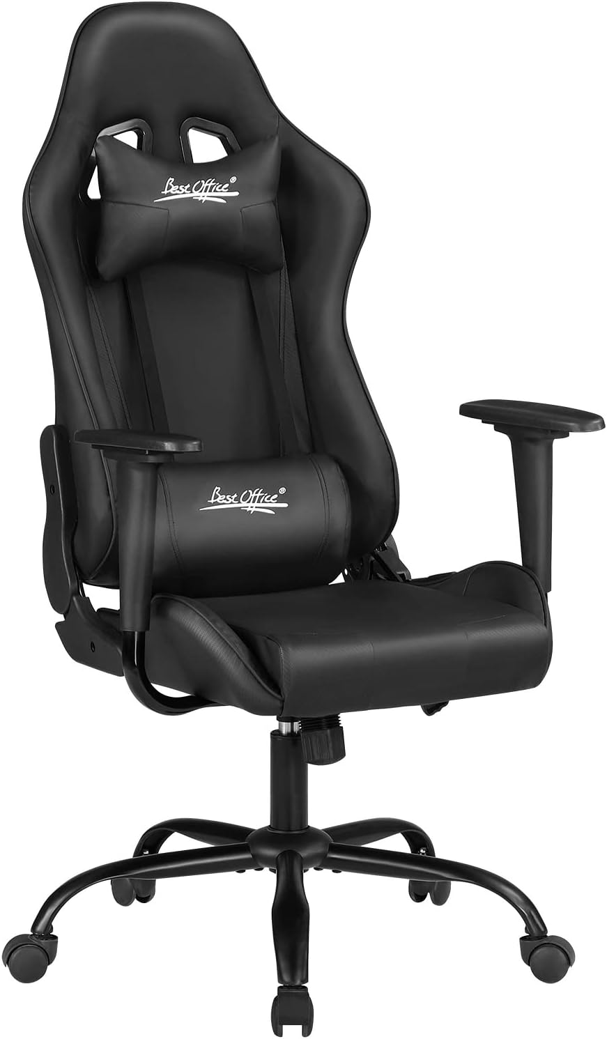Ergonomic Gaming Chair for Adults with Lumbar Support, High Back Leather Desk Chair, Adjustable Swivel Computer Chair with Footrest and Headrest, Office Chair for Home and Gaming Setup (Black)