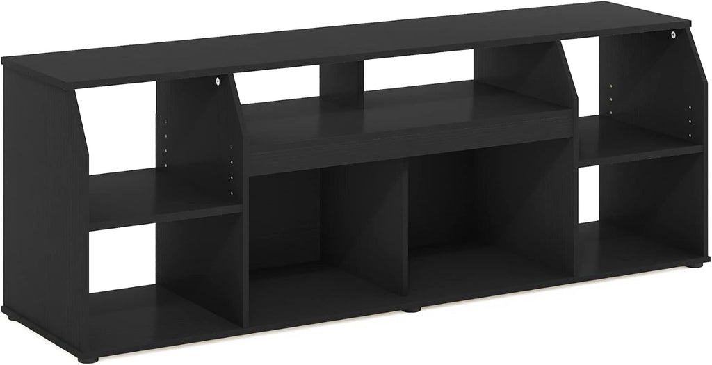 Furinno Jaya TV Stand, Large 6 Shelves Entertainment Center with LED, Media Console Table for TV up to 65 Inch, TV Console, for Living Room, Bedroom, Dark Americano