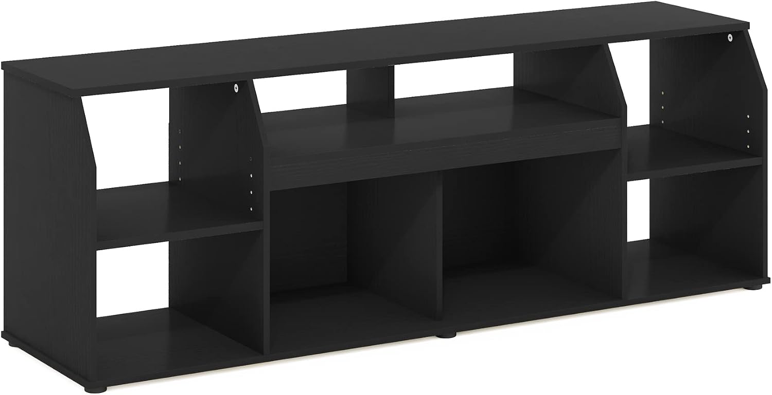 Furinno Jaya TV Stand, Large 6 Shelves Entertainment Center with LED, Media Console Table for TV up to 65 Inch, TV Console, for Living Room, Bedroom, Dark Americano