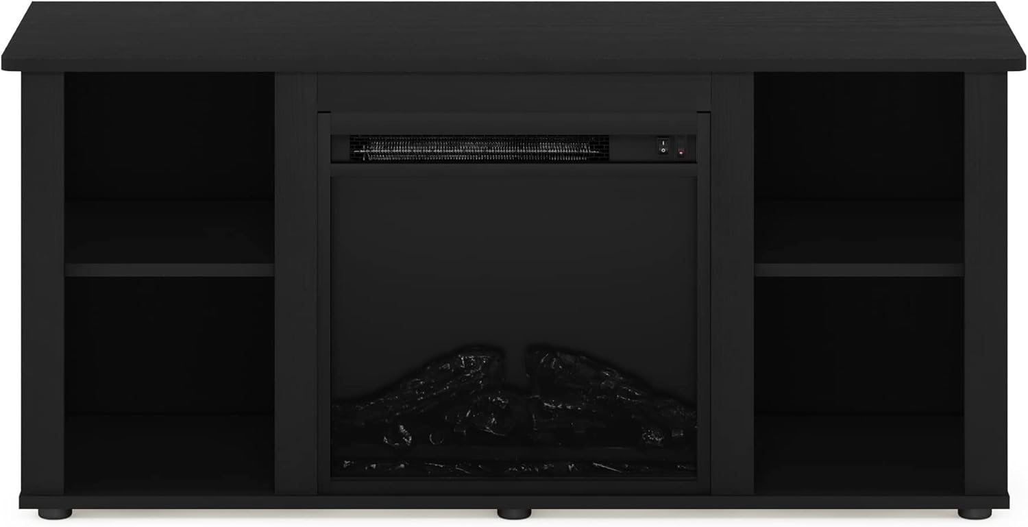 Furinno Jensen Entertainment Center Stand with Fireplace for TV up to 55 Inch, Americano, Corded Electric, Adjustable