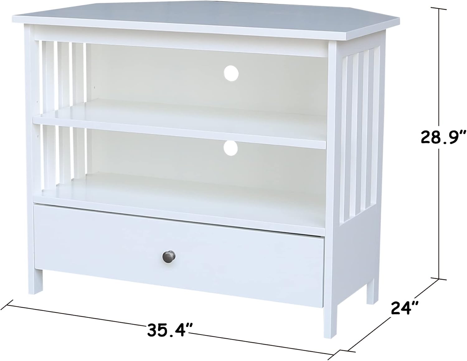 IC INTERNATIONAL CONCEPTS Solid Wood TV Stand with Shelves and Drawer in White - 28.9' Height