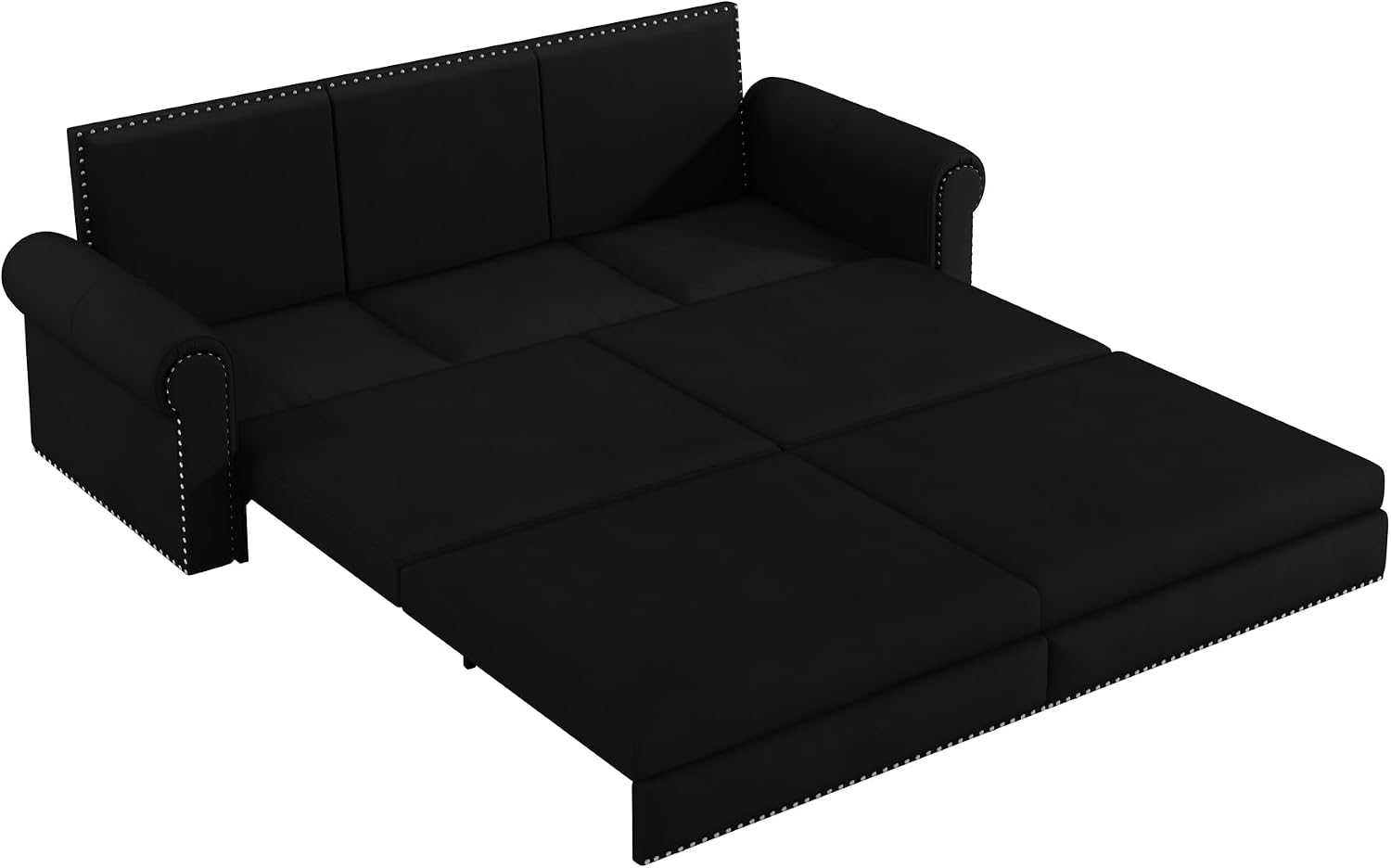 93.7' King Pull Out Sofa Bed, Velvet Sleeper Sofa Couch, 3 in 1 Convertible Futon Couches for Living Room, Small Space, Apartment, Office, Bedroom, Modern Rivet Armrest, Black