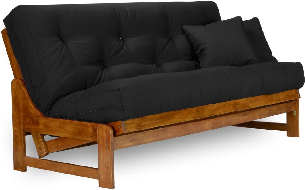 Nirvana Futons Miami Futon Frame and Mattress Set - Full Size, 8' Twill Black Cover