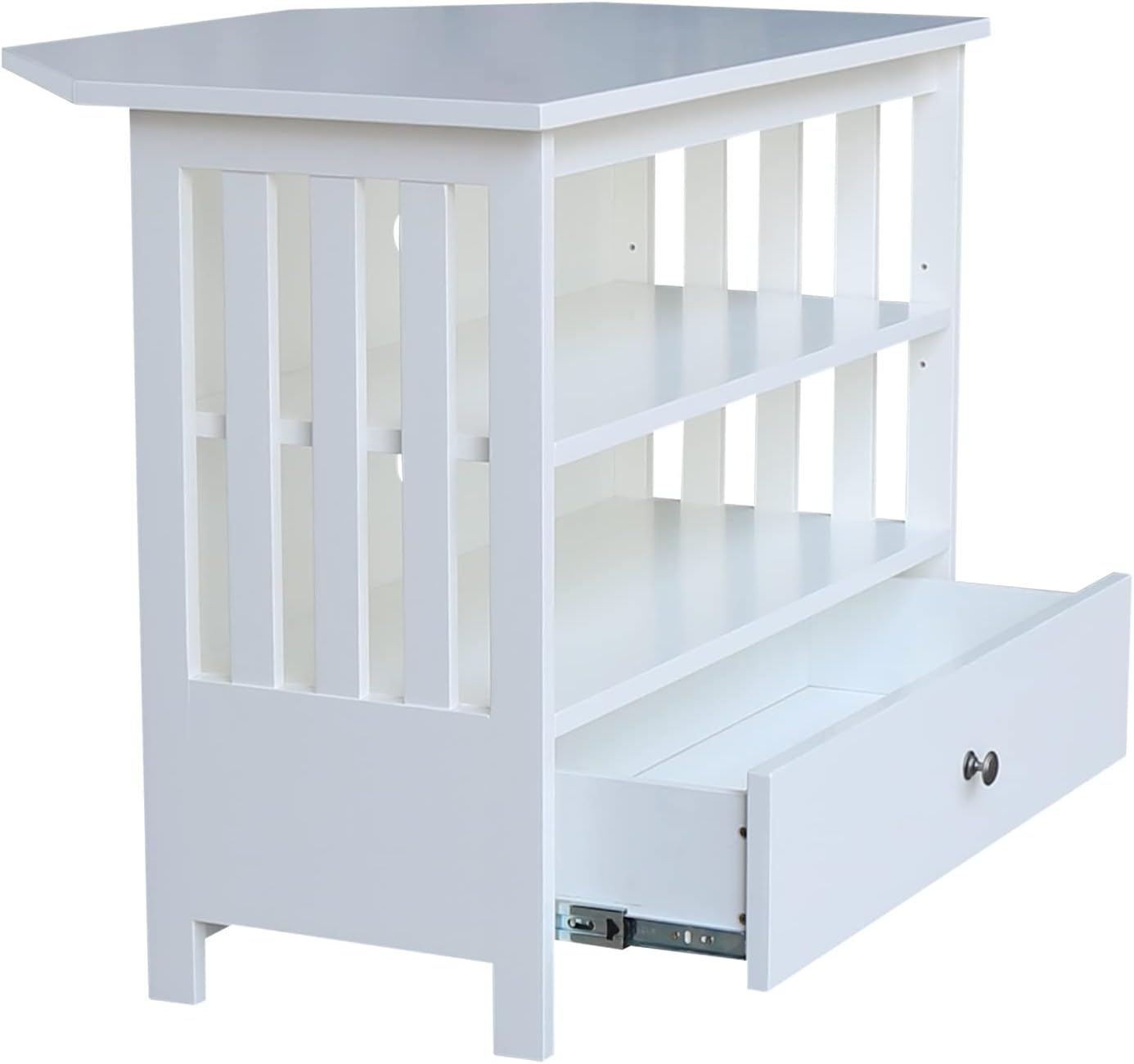 IC INTERNATIONAL CONCEPTS Solid Wood TV Stand with Shelves and Drawer in White - 28.9' Height