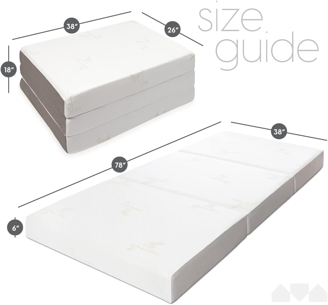 Milliard Trifold Mattress, Twin XL Size, 6 inch, Portable Foldable Mattress with Memory Foam & Washable Cover, Tri-Folding Floor Bed, Camping, Fold Up Guest Bed, RV Travel, Sleepovers, 78' x 38'