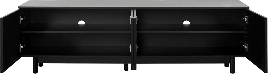 Merax Graceful TV Stand with Arch Cabinets for Televisions Up to 78'', Minimalist Entertainment Center with Solid Wood Legs and Adjustable Shelves, Practical Media Console for Living Room, Black