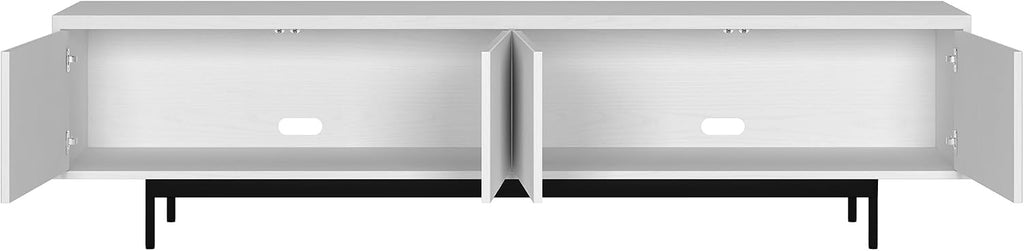 Henn&Hart Fluted TV Stand for TVs up to 85' with 2 Open-Concept Ribbed Storage Cabinets for Living Room, Family Room, or Office, Cloud White