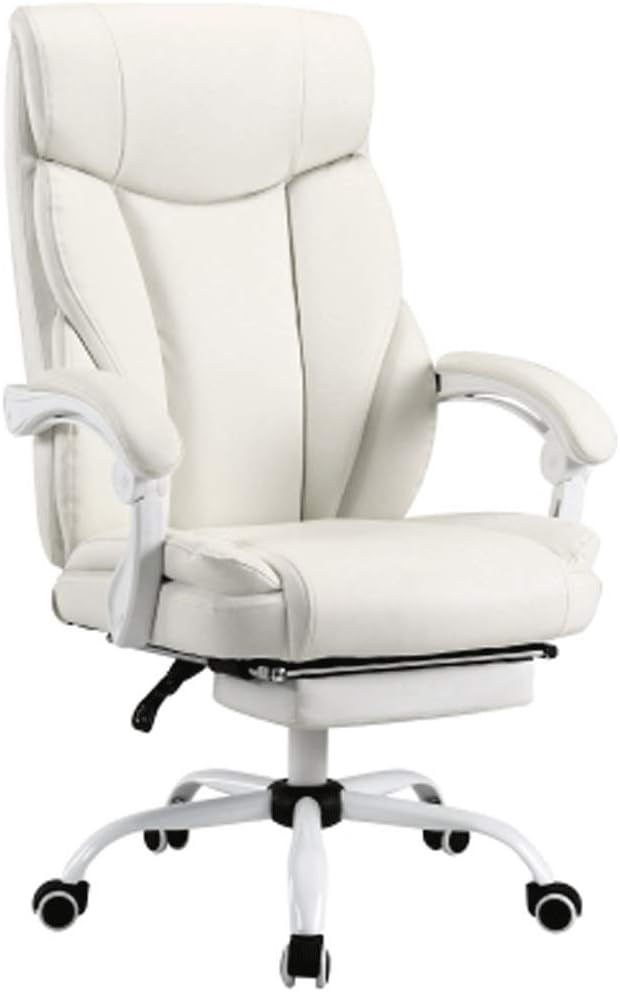 YYDS Chair Cotton Linen Gaming Chair High-Back Executive Ergonomic Swivel Chair for Home and Office Computer Chair Esports Chair Ergonomically (Color : White, Size : with footrest)