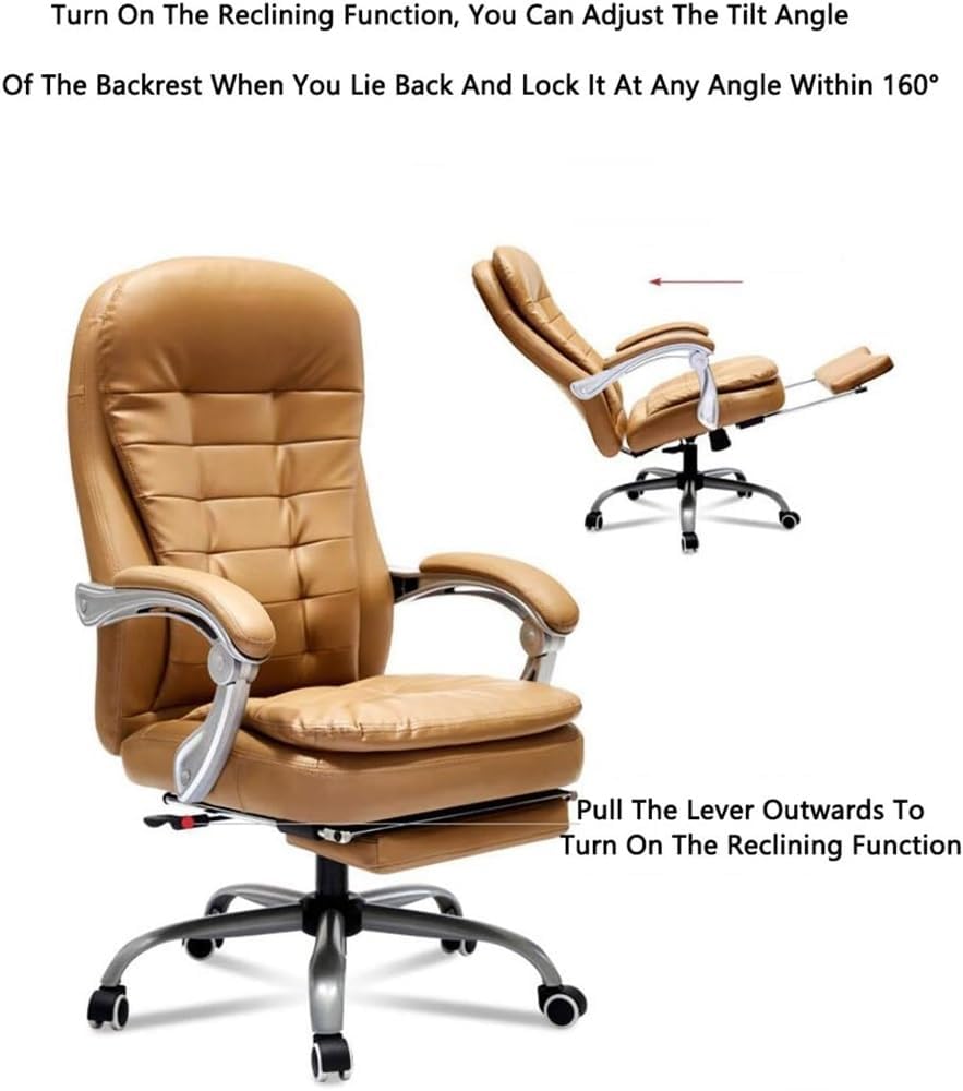 Ergonomic Executive Office Chair Adjustable High Back Comfortable Gaming Chairs Swivel Reclining Computer Desk Chair with Retractable Footrest for Long Hours(Brown)