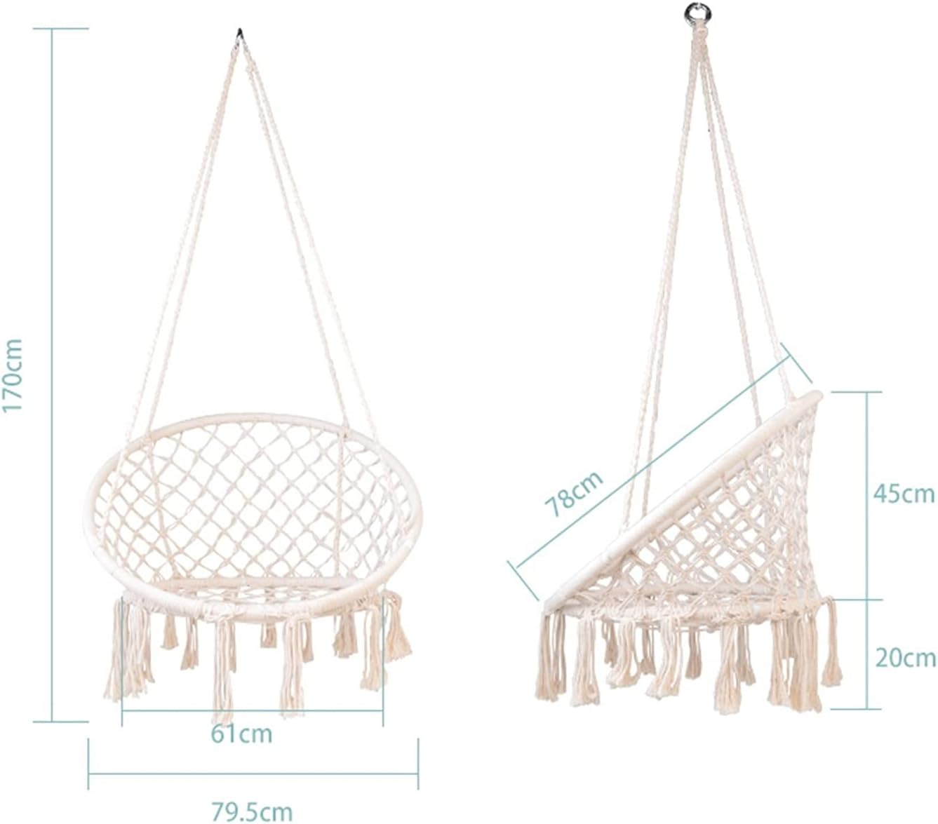 Swings Seats Handwoven Cotton Macrame Hammock Hanging Chair Swing for Indoor & Outdoor Use with Backrest, Children's Tassel Swing Hanging Basket Swing Set(Gris)
