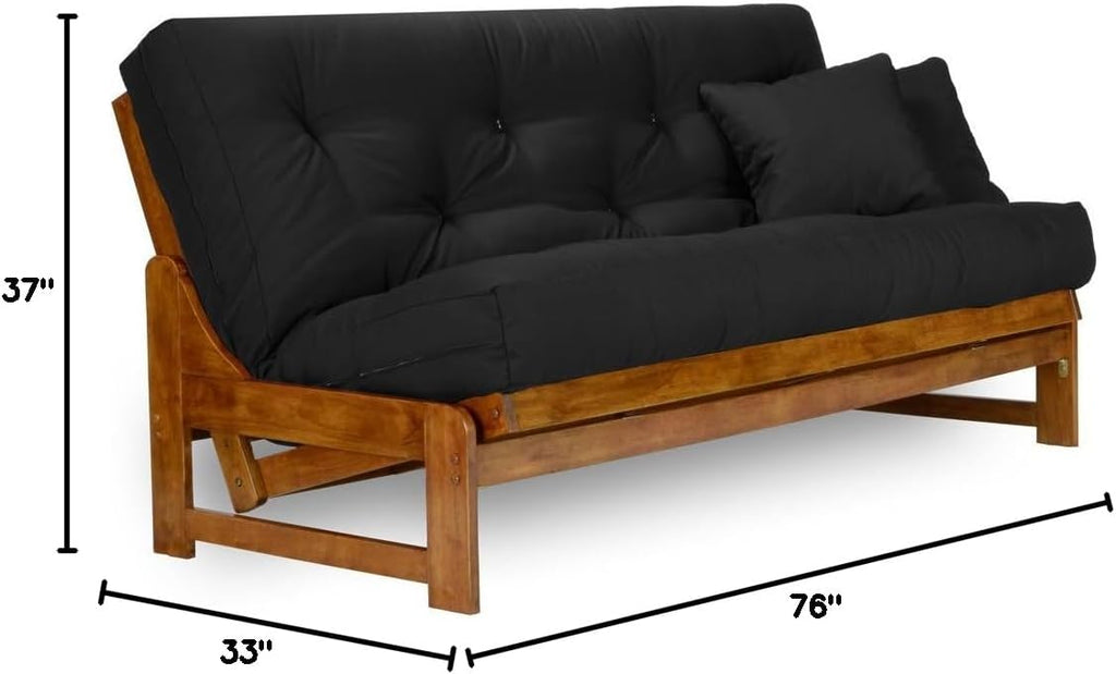 Nirvana Futons Miami Futon Frame and Mattress Set - Full Size, 8' Twill Black Cover