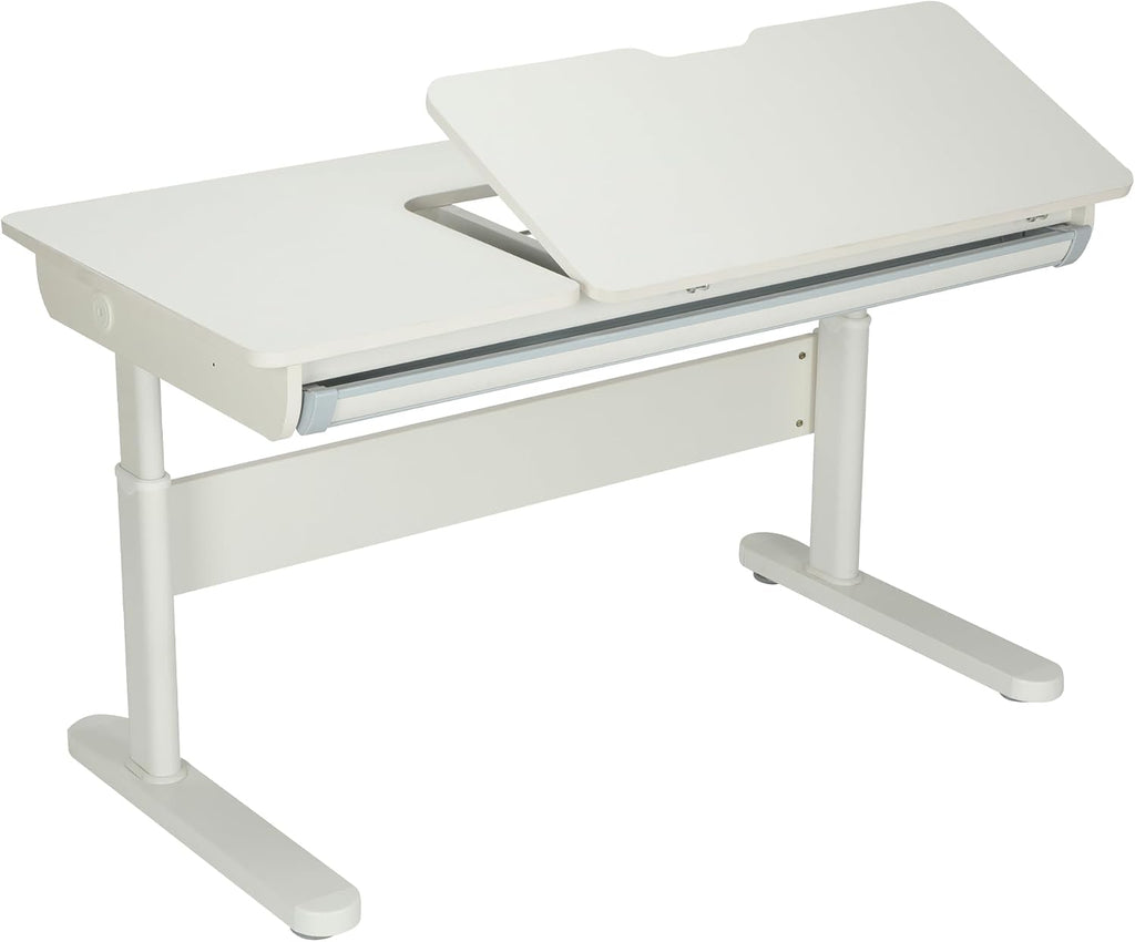 FCD Kids Desk, Wooden Adjustable Height Ergonomic Study Desk with Tiltable Desktop, Pull Out Storage Drawer for Kids 4-13 (Bookshelf Not Included)