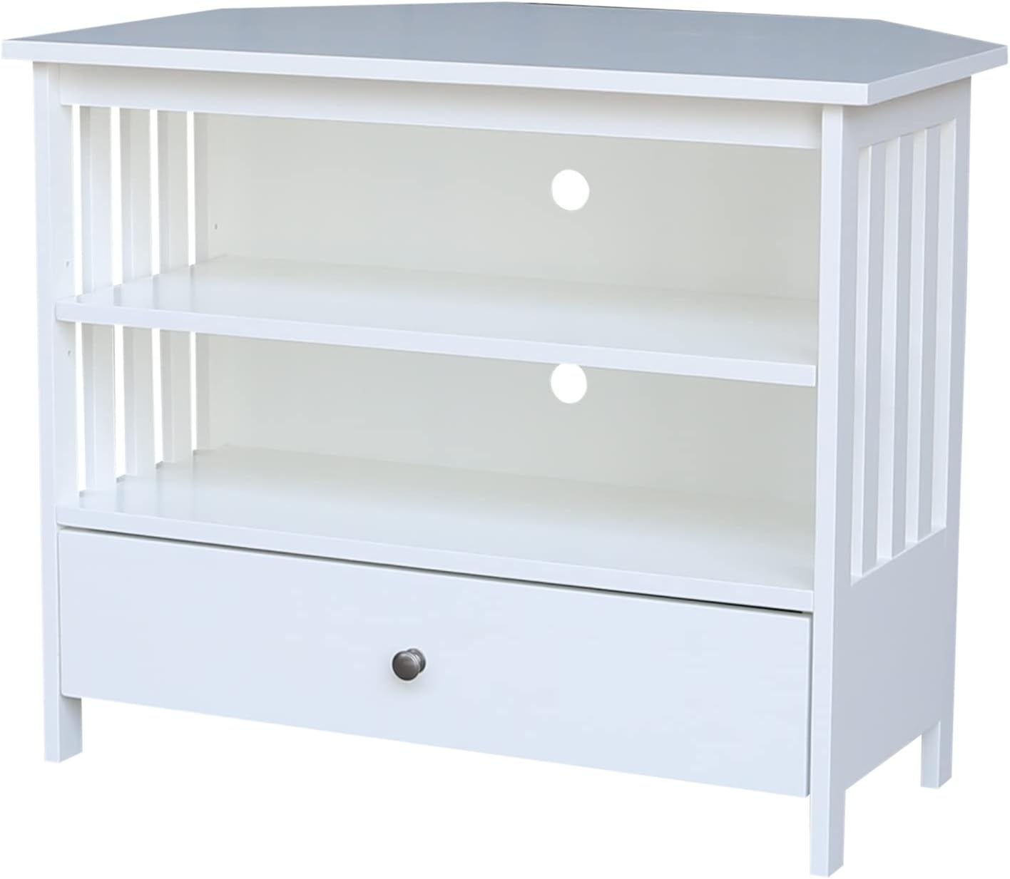 IC INTERNATIONAL CONCEPTS Solid Wood TV Stand with Shelves and Drawer in White - 28.9' Height
