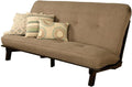 Kodiak Furniture Carson Full Size Futon Frame and Mattress Set - Java Brown Finish Wood Futon Frame with Mattress Included in Linen Stone Color