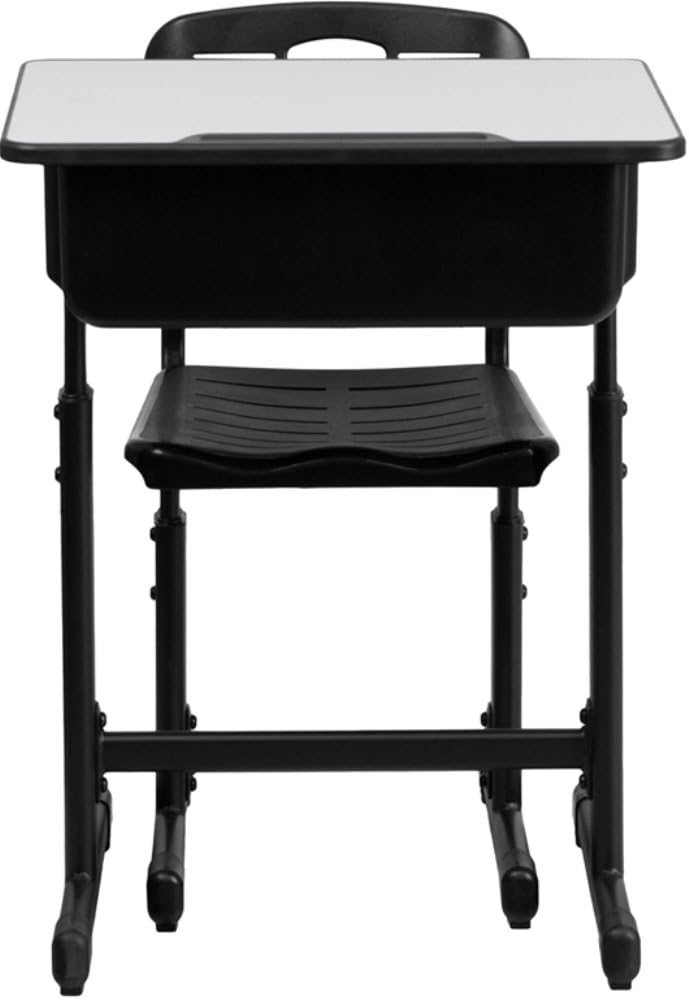 Flash Furniture Adjustable Student Desk and Chair Set for Classrooms or Remote Learning, Adjustable School Desk with Chair and Book Box, Gray/Black