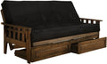 FutonX Rustic Walnut Frame and Mattress Set with Choice to add Drawers, 8 Inch Innerspring Futon Sofa Bed Full Size Wood (Black Matt, Frame and Drawers)