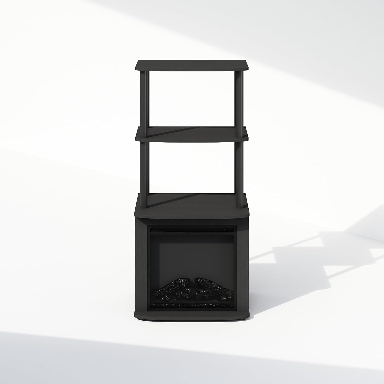 Furinno Turn-N-Tube Side Table, 3-Tier NO Heat Fireplace End Table with Open Shelf, Electric Fireplace Display Night Stand, Bedside Table, for Living Room, Bedroom, Americano/Black