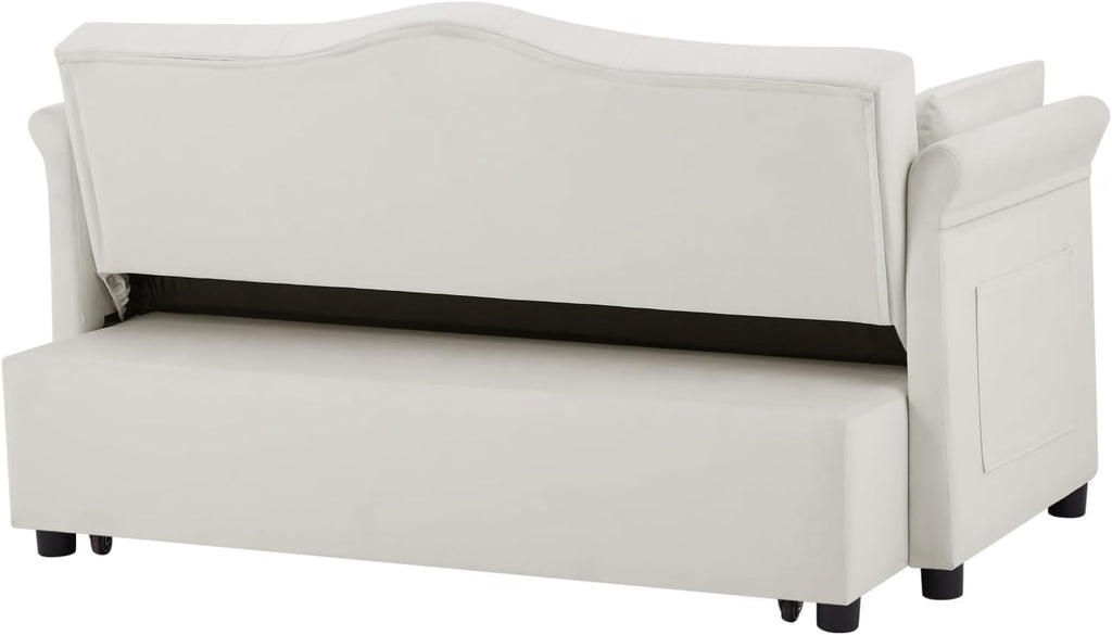 oaaktu 57-Inch Velvet Full Size Sleeper Sofa Couch with Pullout Bed,Convertible Pull Out with Golden Decorative Strip and Adjustable Backrest for Small Spaces,Apartment, Guest Room, RV (Beige)