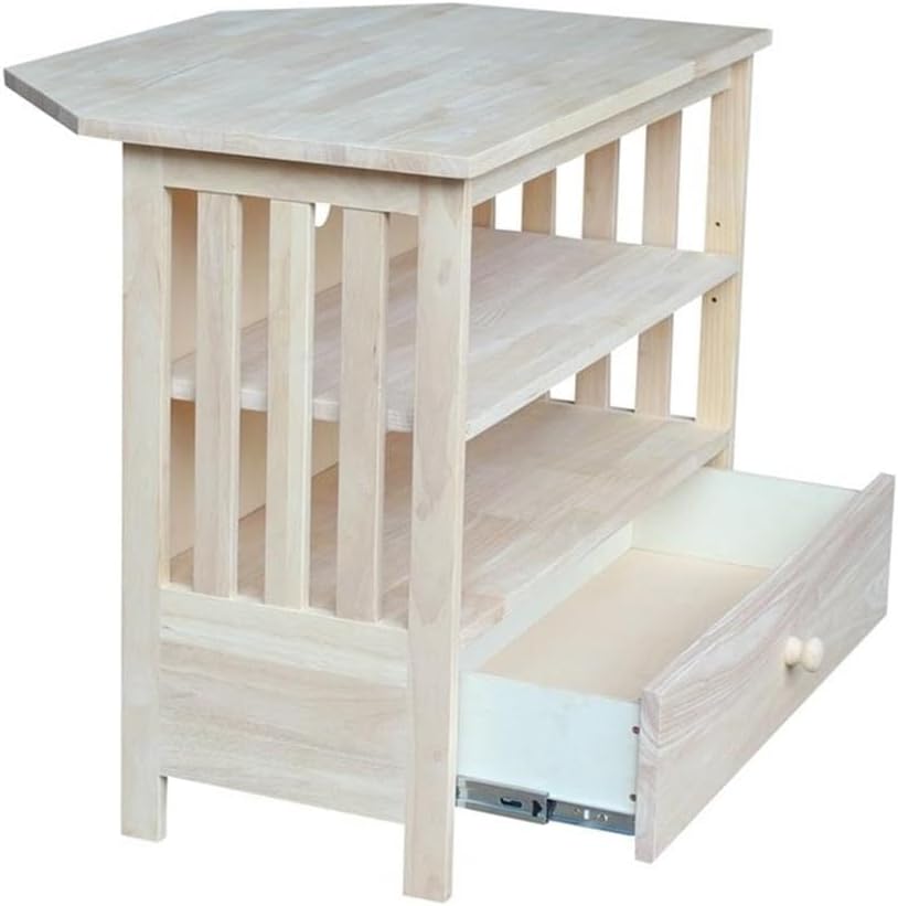 IC International Concepts, Mission Corner Enteinment / TV Stand, Solid Real Wood, Sturdy Parawood,35 X 24 X 29, Minimum Assembly, DIY, Paint or Stain in Any Color, Unfinished
