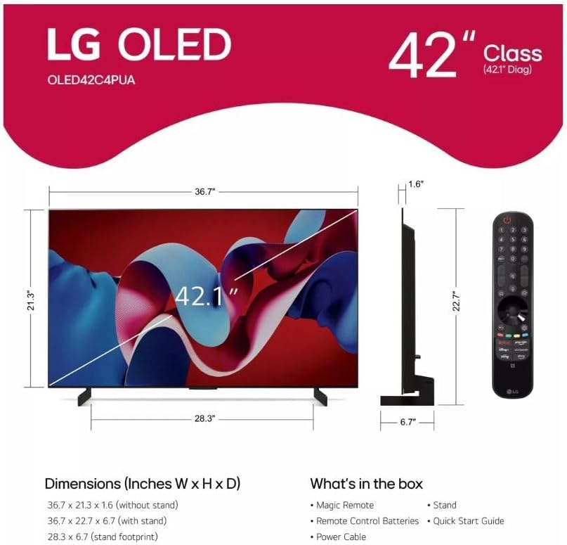 LG 42-Inch Class OLED evo C4 Series Smart TV 4K Processor Flat Screen with Magic Remote AI-Powered with Alexa Built-in (OLED42C4PUA, 2024)