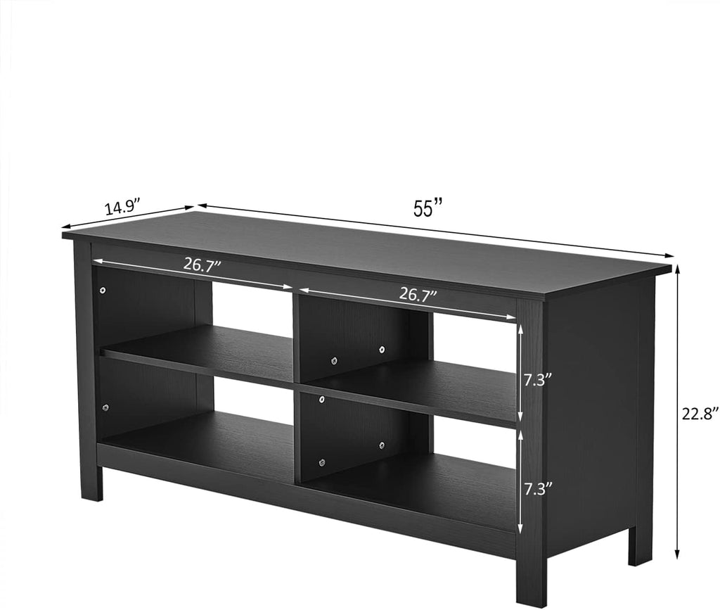 Panana Modern TV Stand with 4 Open Shelves 55inch Entertainment Center for TVs up to 65inch Medial TV Console Table Cabinet for Living Room (Black)