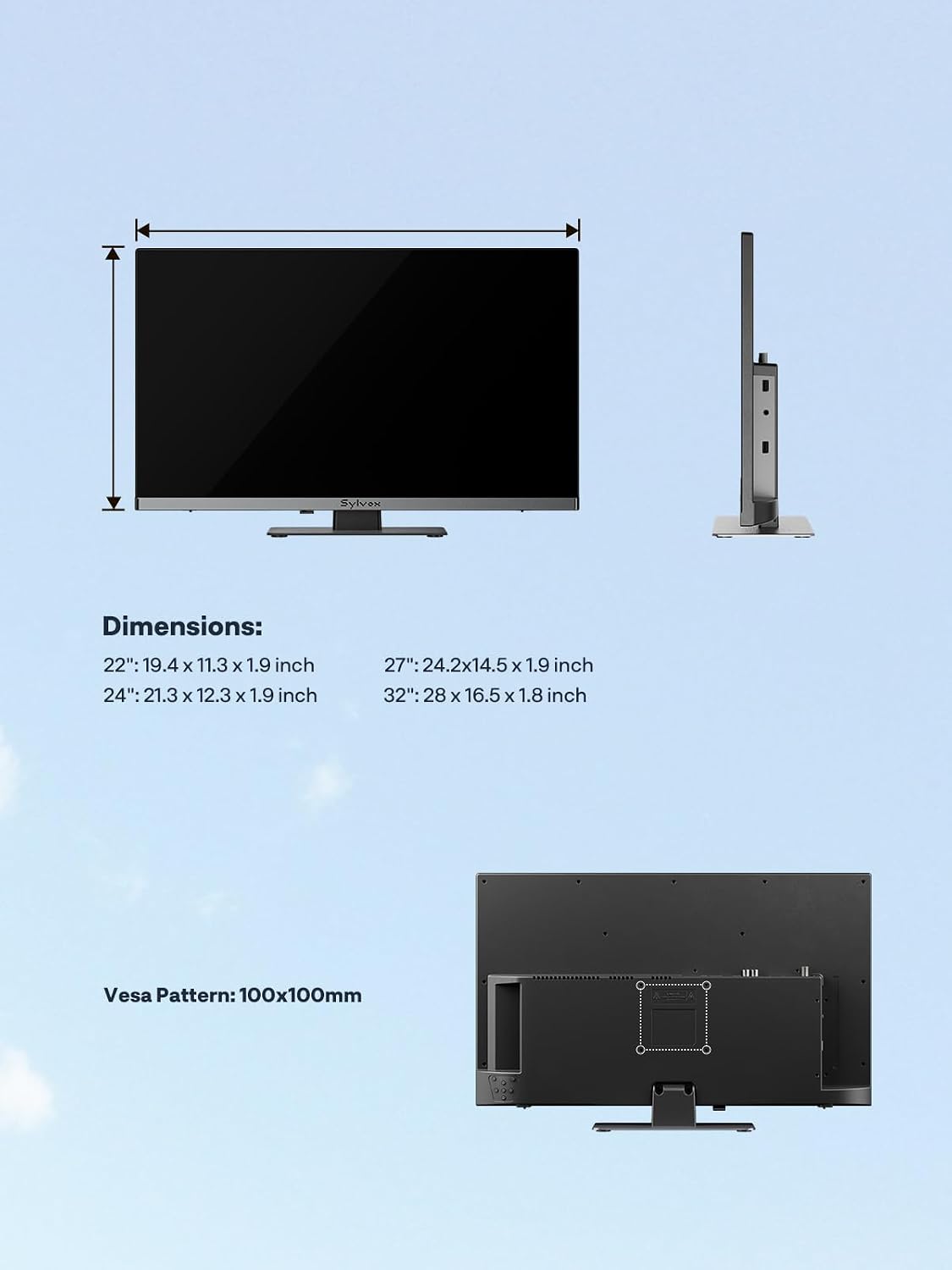 SYLVOX 27-Inch Smart RV TV, QLED 1080P FHD, Built-in DVD Player, Google TV OS, Wide Voltage Support 12V/24V AC/DC Television for RV & Home, HDMI & USB