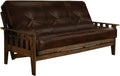 FutonX Rustic Walnut Frame and Mattress Set with Choice to add Drawers, 8 Inch Innerspring Futon Sofa Bed Full Size Wood (Leather Cappuccino Matt and Frame (No Drawers))